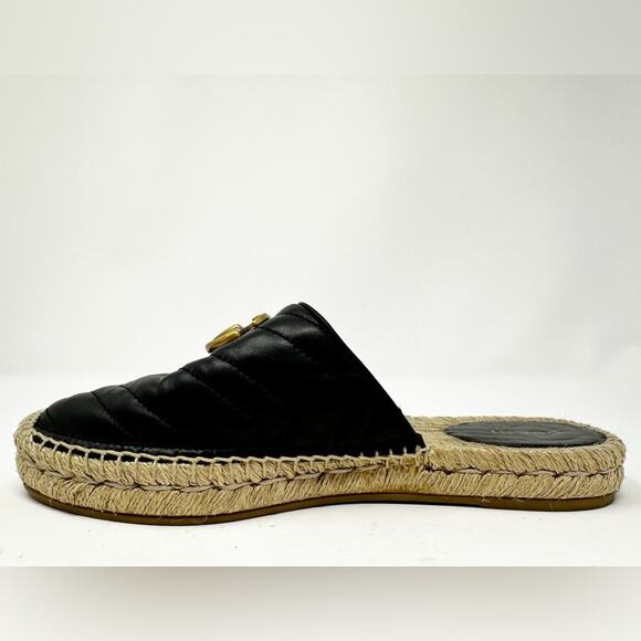 Gucci GG Marmont Espadrilles Black Quilted Flats Mules - Picture 8 of 11